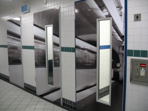 Interior view of the "subway-style" toilet at the market